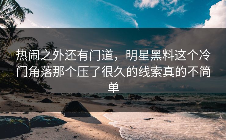 热闹之外还有门道，明星黑料这个冷门角落那个压了很久的线索真的不简单