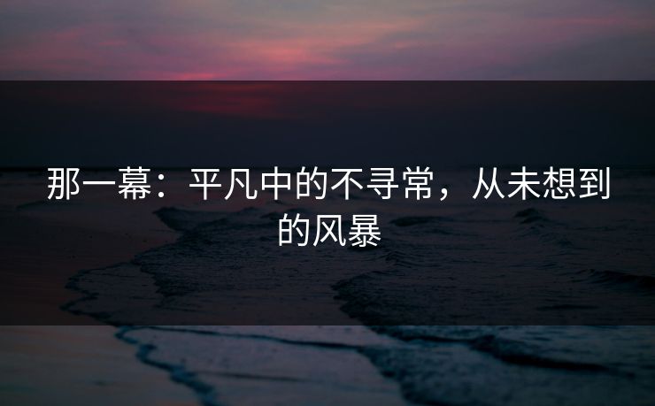 那一幕：平凡中的不寻常，从未想到的风暴